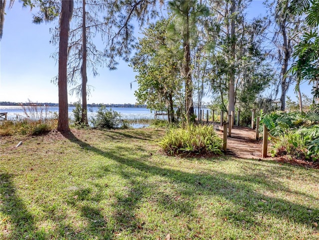 view of yard featuring a water view