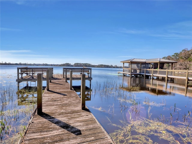 dock area featuring a water view