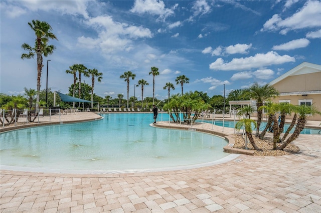 view of swimming pool featuring a patio area