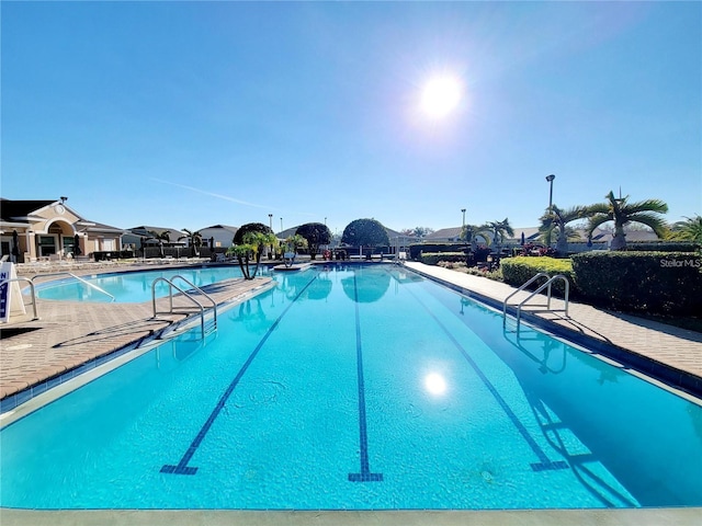 view of swimming pool featuring a patio area