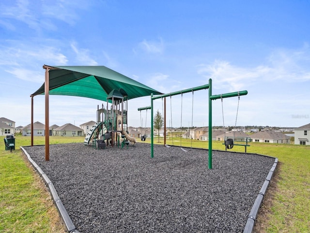 view of jungle gym featuring a yard