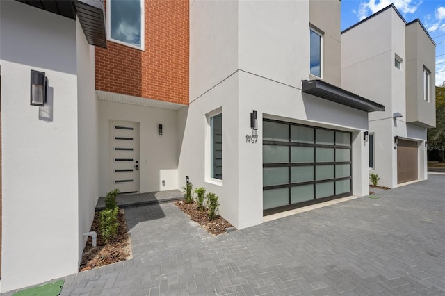 exterior space featuring a garage