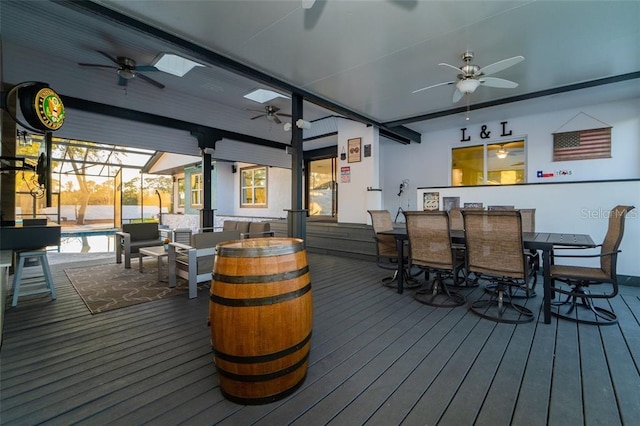 wooden deck with ceiling fan