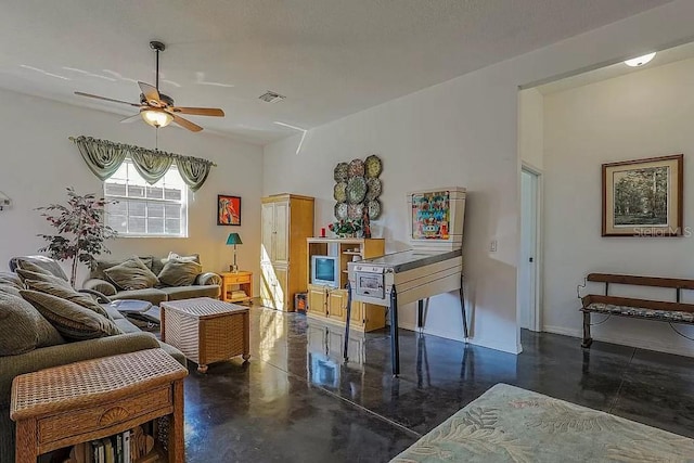 living room with ceiling fan