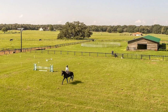 view of property's community with a rural view and a yard