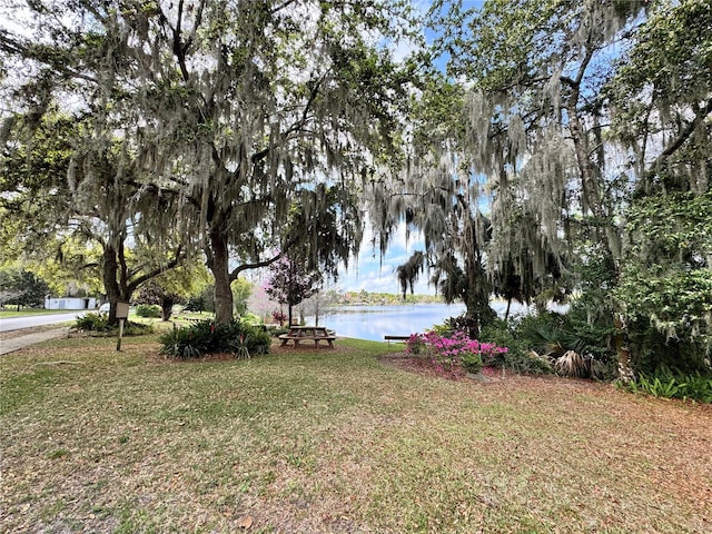 view of yard with a water view