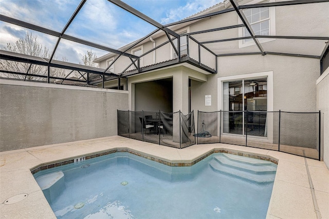 view of pool featuring a patio and a lanai