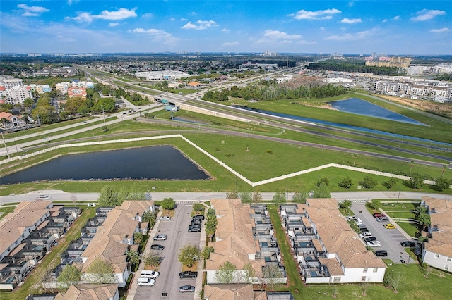 bird's eye view featuring a water view