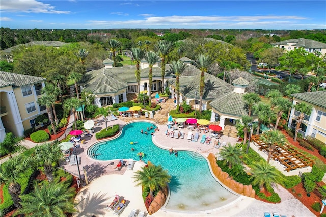 view of swimming pool featuring a patio