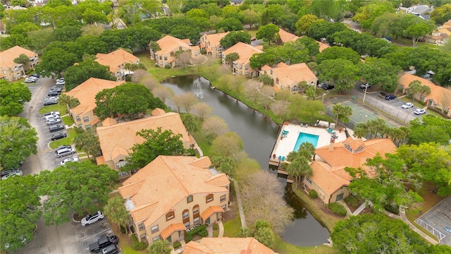 aerial view featuring a water view