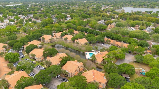 aerial view with a water view