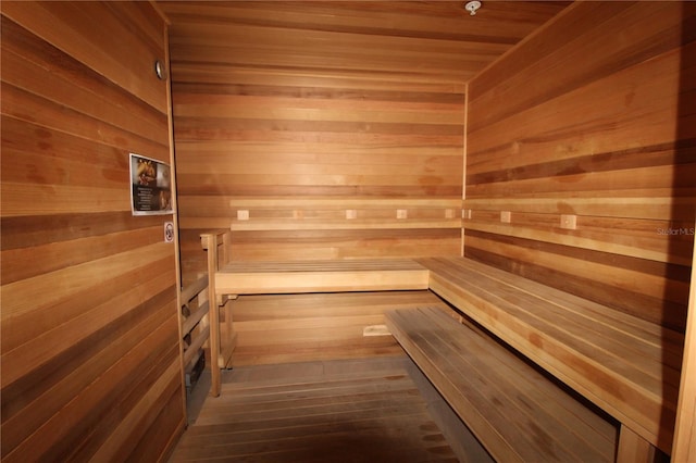 view of sauna with hardwood / wood-style flooring