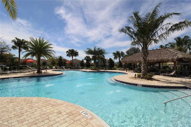 view of pool featuring a gazebo and a patio area