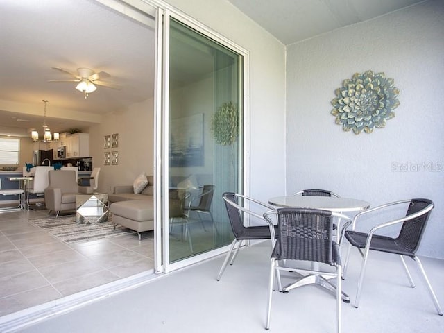 balcony with ceiling fan