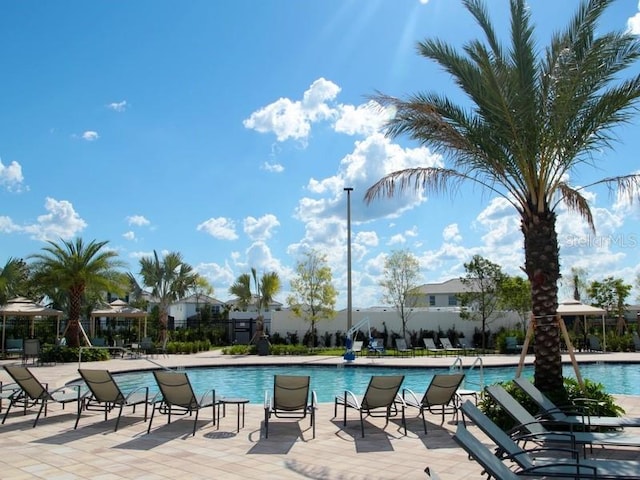 view of pool featuring a patio area