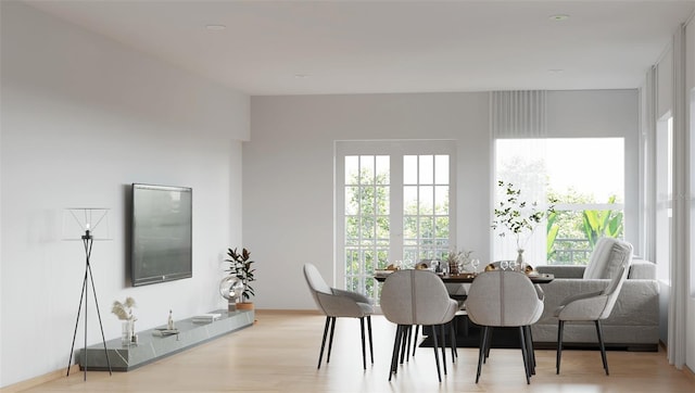 dining space with light hardwood / wood-style flooring