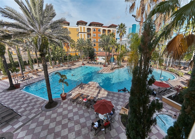 view of pool featuring a patio