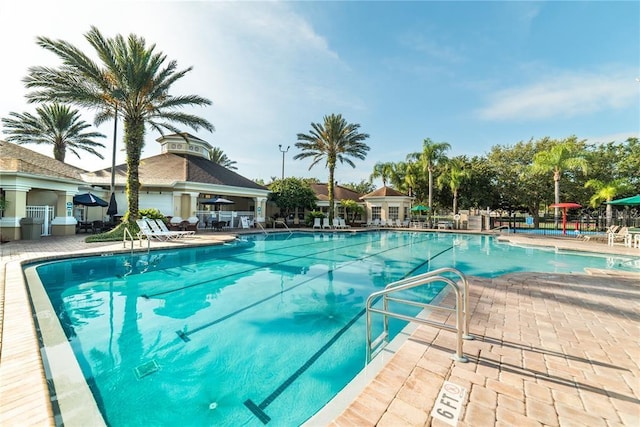 view of pool with a gazebo and a patio area