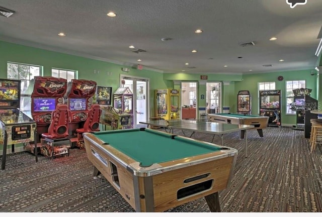 recreation room with plenty of natural light and pool table