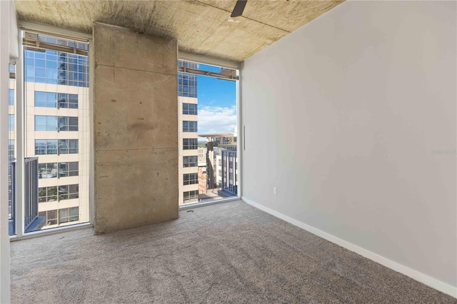 spare room featuring floor to ceiling windows, carpet flooring, and a wealth of natural light