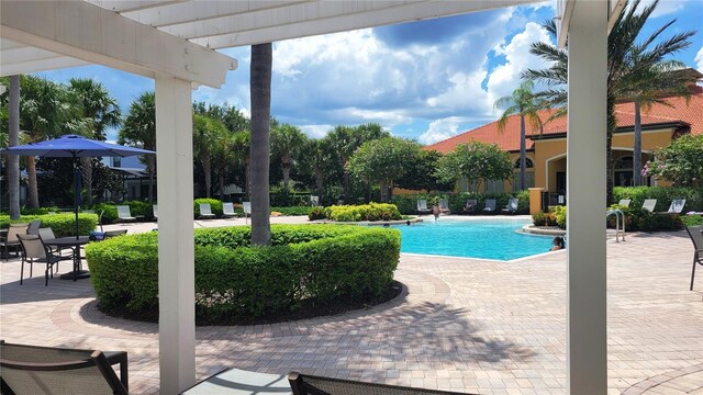 view of swimming pool with a patio area