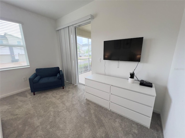 sitting room with light colored carpet