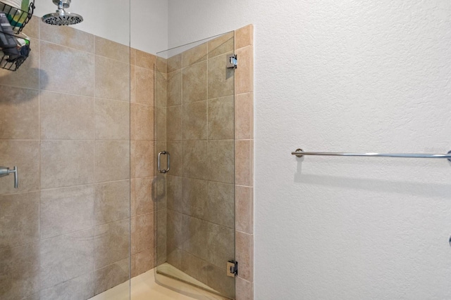 bathroom featuring a shower with shower door