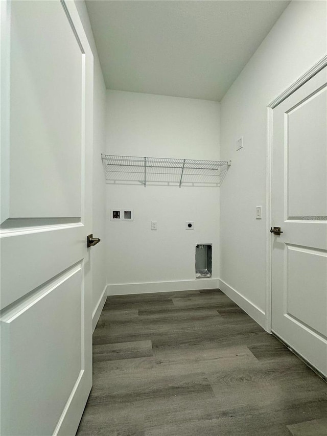 clothes washing area featuring washer hookup, wood-type flooring, and electric dryer hookup