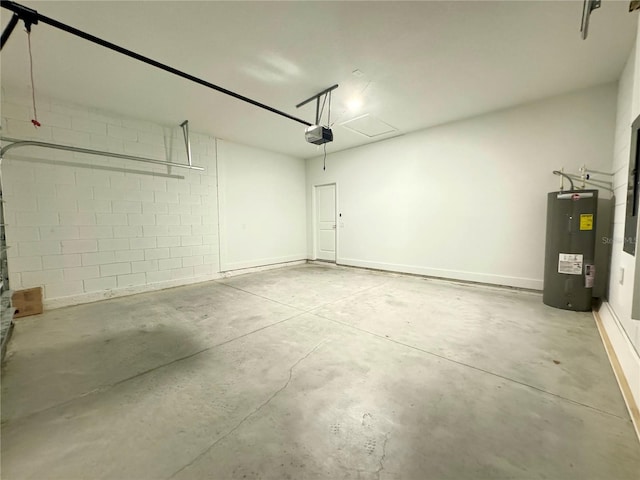 garage featuring a garage door opener and water heater