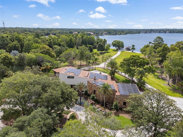 aerial view featuring a water view