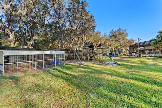 view of yard with a playground