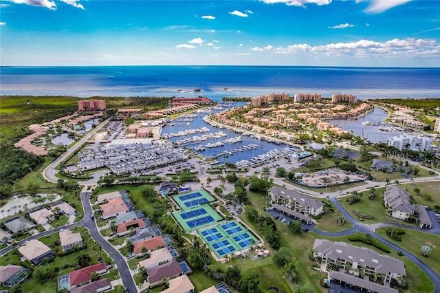 aerial view with a water view