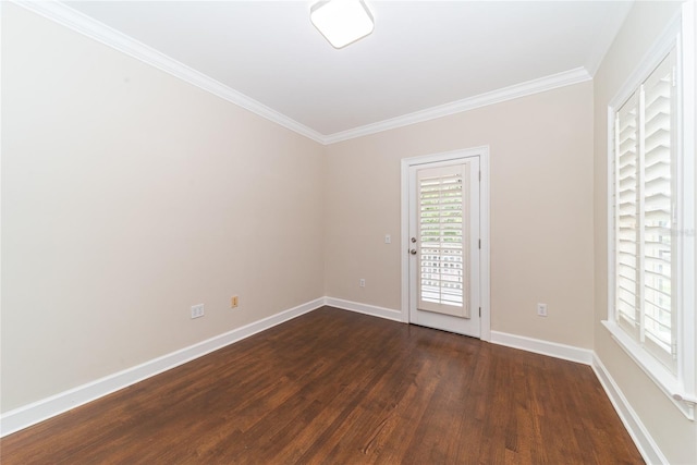 unfurnished room featuring crown molding and dark hardwood / wood-style floors