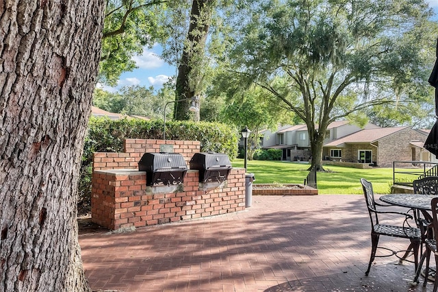 view of patio featuring an outdoor kitchen and a grill