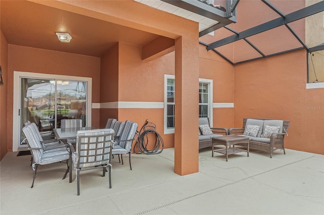 view of terrace with an outdoor living space