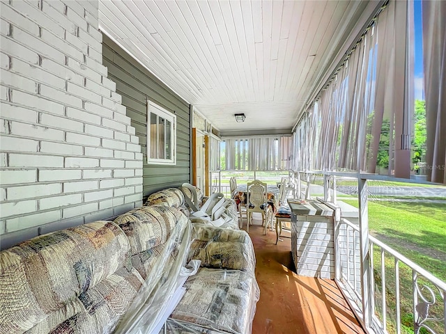 sunroom with wooden ceiling