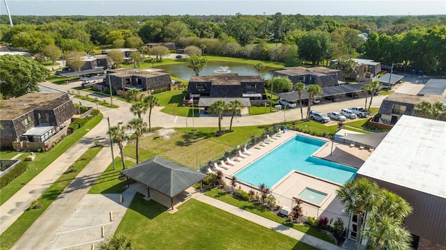 aerial view with a water view