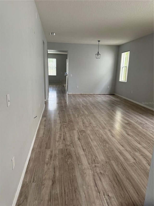 spare room with wood-type flooring and a textured ceiling