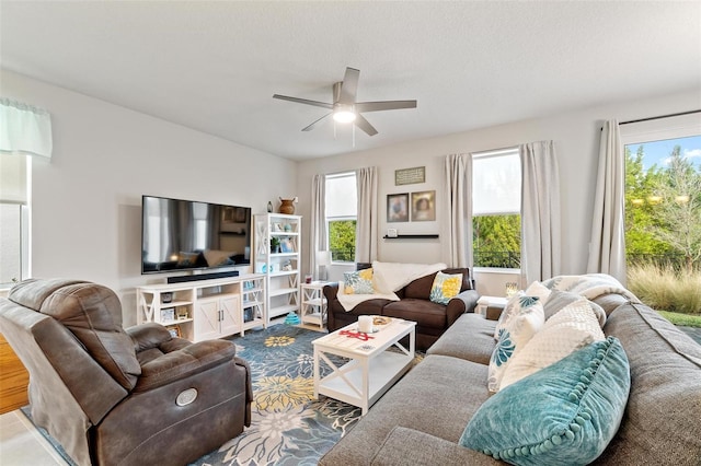 living room with ceiling fan