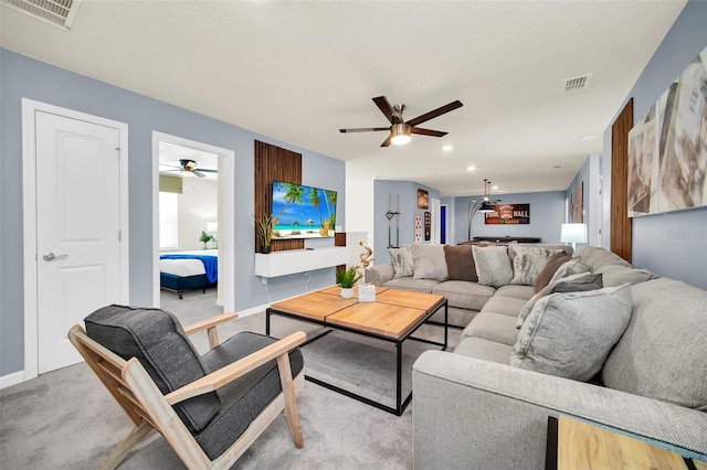 living room with ceiling fan