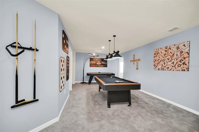 recreation room featuring carpet floors and pool table