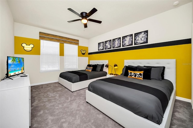 bedroom featuring ceiling fan and carpet flooring