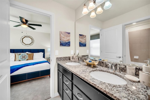 bathroom with vanity and ceiling fan