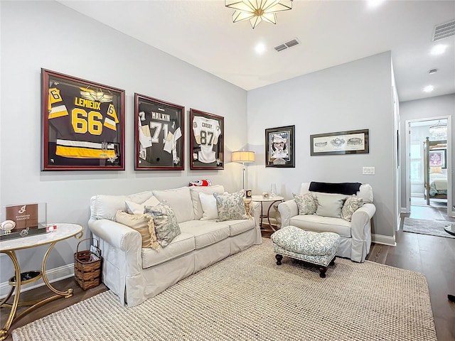 living room with wood-type flooring