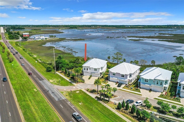 aerial view with a water view