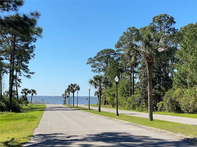 view of road with a water view