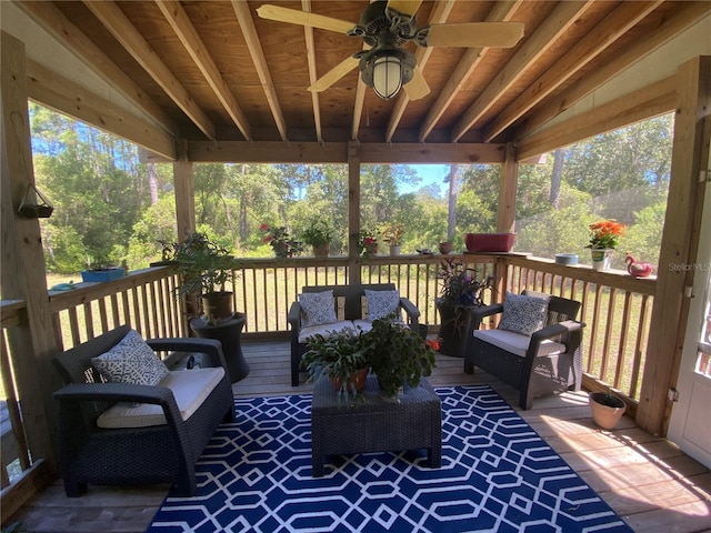 wooden terrace with ceiling fan