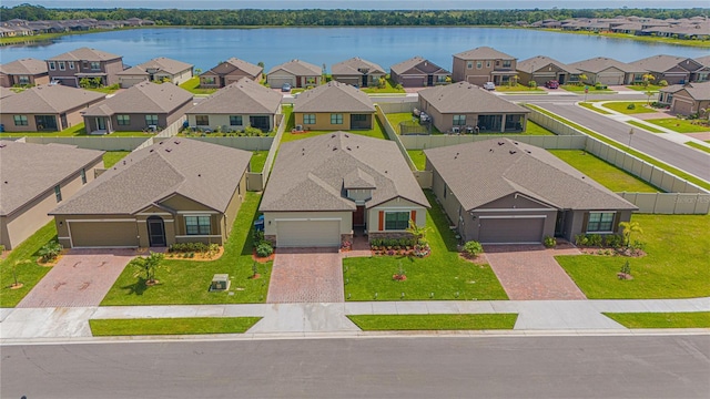 bird's eye view featuring a water view