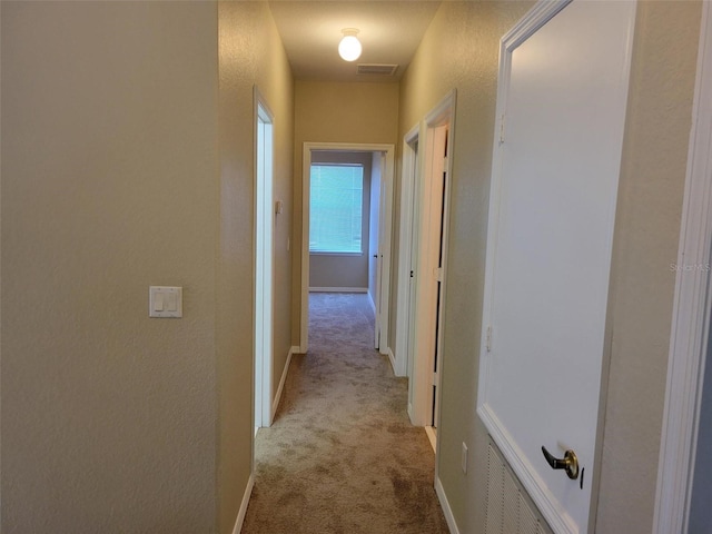 corridor with light colored carpet