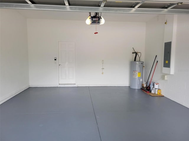 garage featuring a garage door opener and water heater